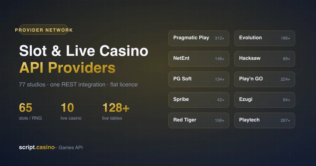 Slot & Live Casino APIs: 77 Game Providers Through One Integration casino script screenshot